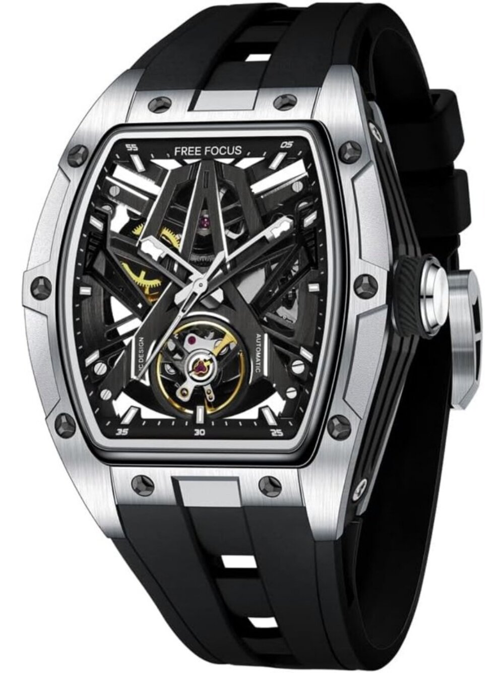 Luxury Automatic Mechanical Men's Watch, Waterproof Hollow Tonneau Design